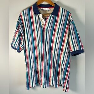 Bachrach Mens Polo Shirt Sz XL 90s Groovy Waves Textured Stripes Coogi Style VTG